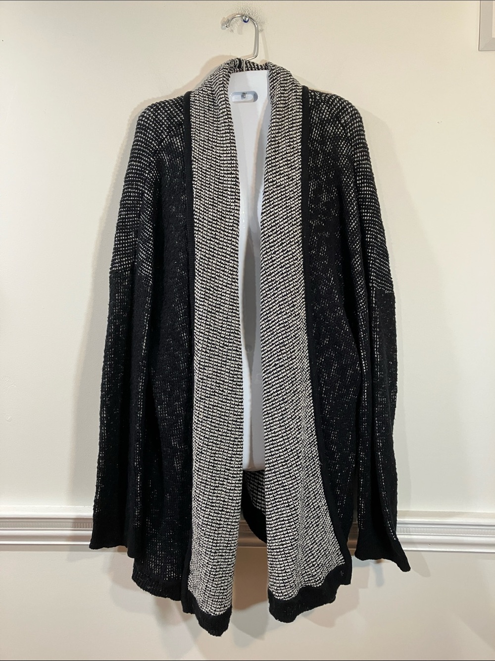Eileen Fisher Black and White Open-Front Knit Sweater coat XL